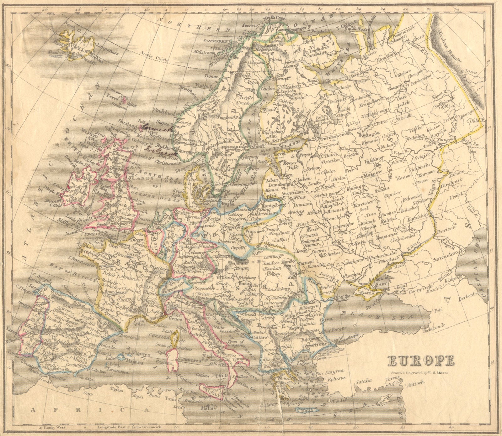 MAPS. Europe c1850 old antique vintage plan chart